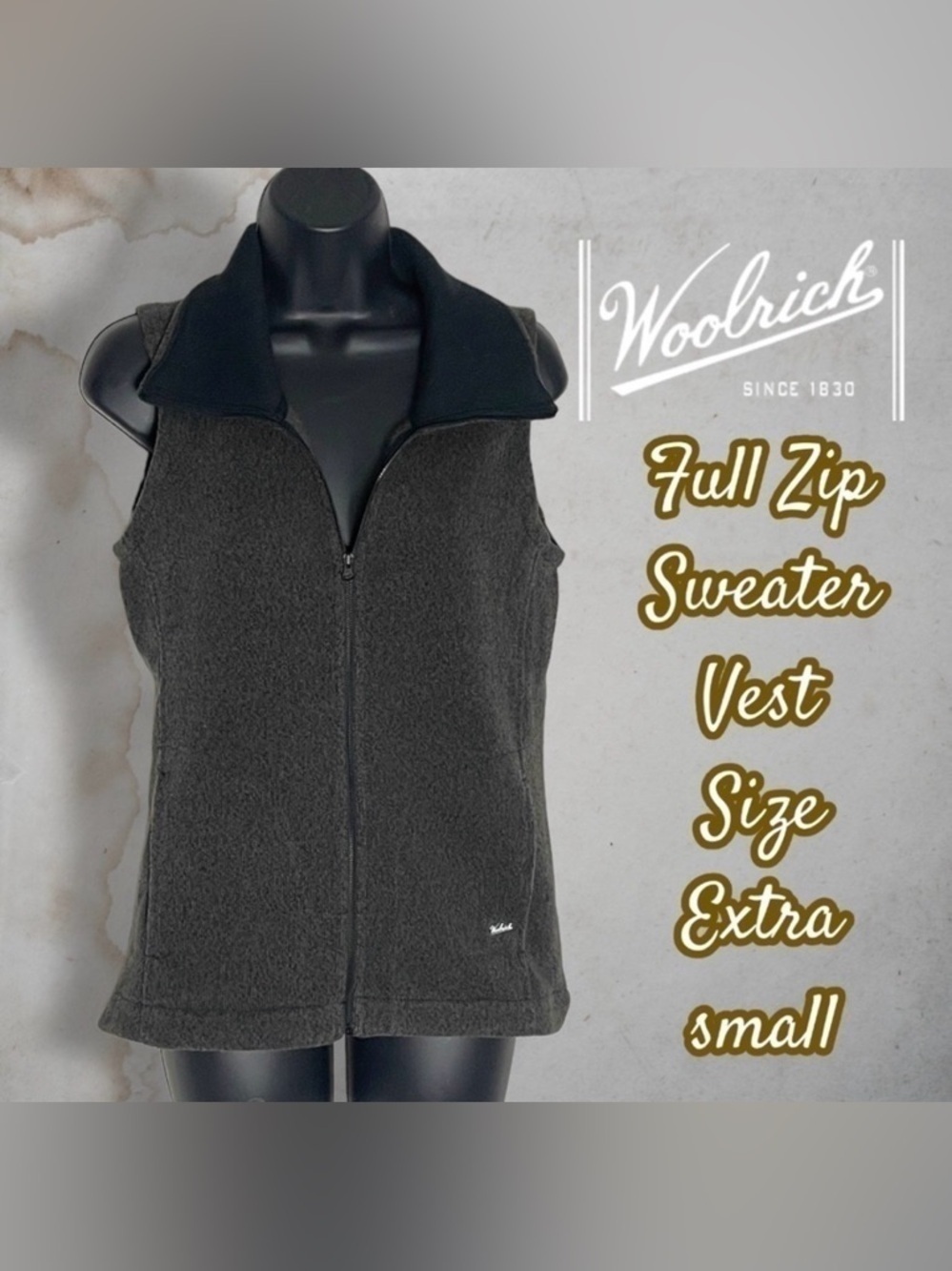 WOOLRICH Full Zip Sweater Vest with Pockets Brown and Black Size Extra Small